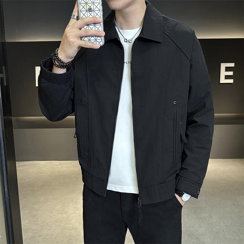 Trendy 2025 Autumn Men s Korean Style Lapel Jacket - Simple & Casual Outerwear 3XL