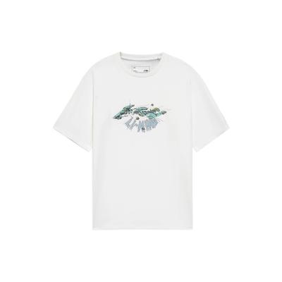 Li Ning Série Tendance Sport T-shirt à Manches Courtes Imprimé Logo Couleur Unie Homme Hauts Blanc AHSS321-1