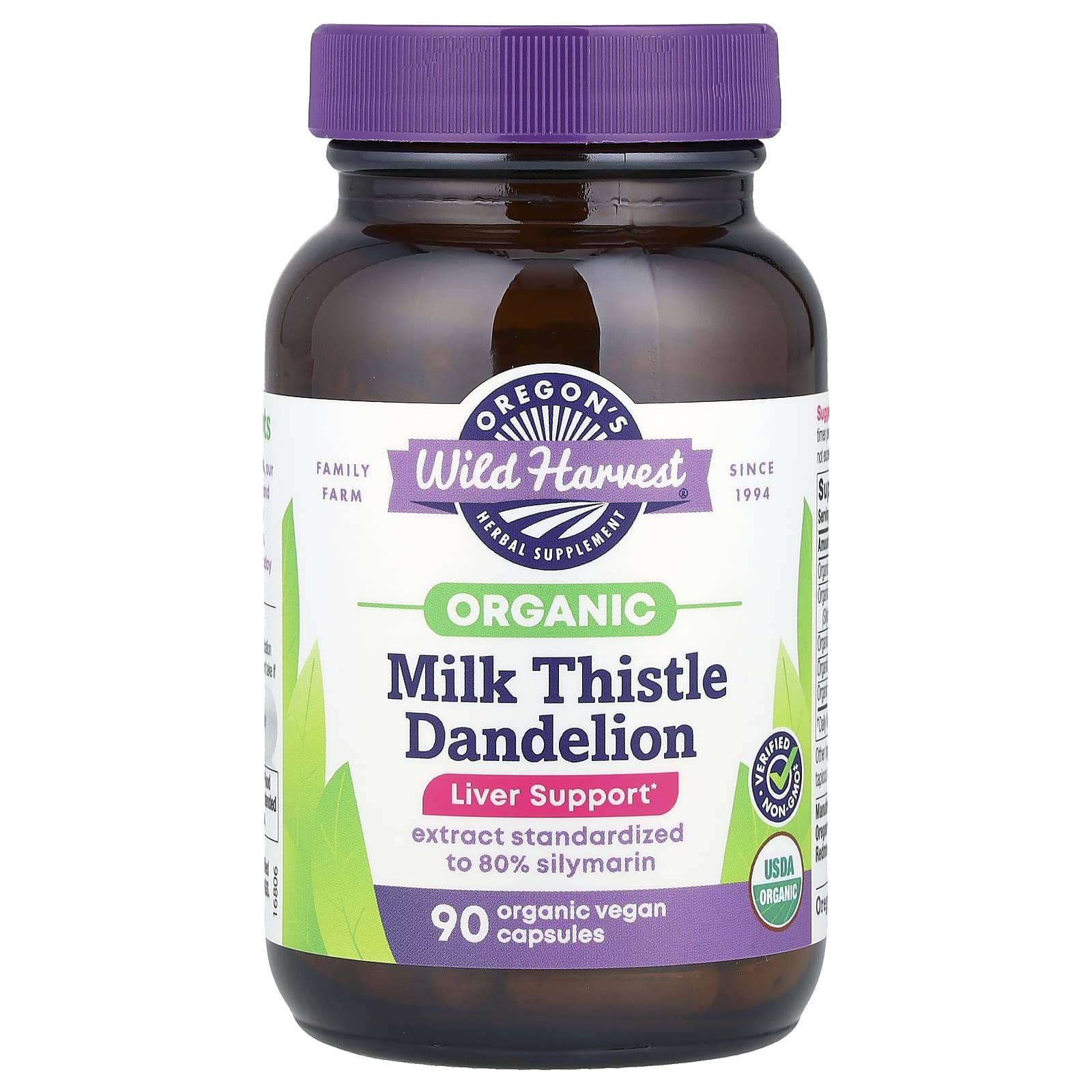 

Oregon S Wild Harvest, Organic Milk Thistle Dandelion, Organic Veggie Caps, 90