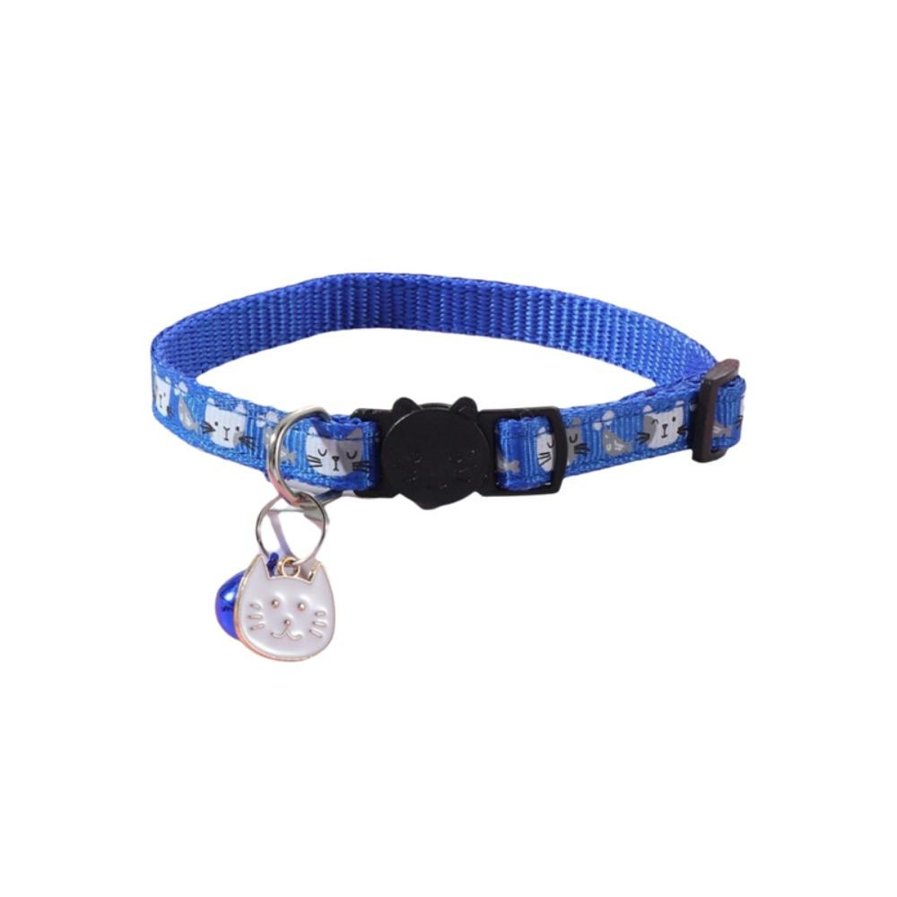 Adjustable Pet Cat Collar Safety Buckle with Cat Face Pendant Bell Anti-lost Cat Necklace Cat Pattern Quick Release