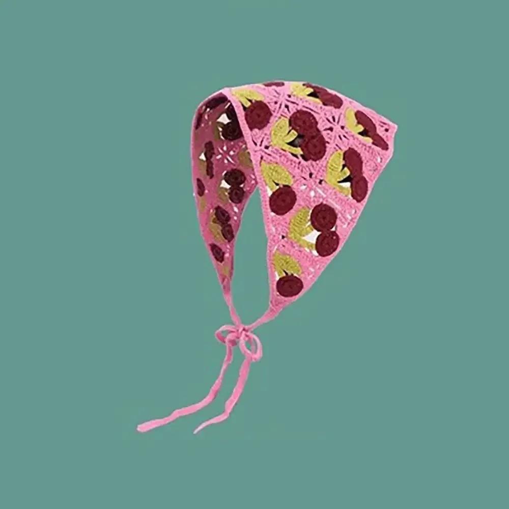 Gestricktes Dreieck-Stirnband im französischen Pastoralstil, kleines Blumen-Stirnband, Handtuch, handgefertigt, gehäkeltes Kopftuch, Mütze, Frühling/Sommer