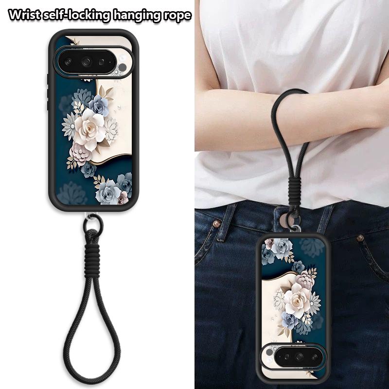 Colorful Floral Pattern Phone Case For Google Pixel 10 9 8 7 Pro Pixel 9 10 Pro XL 7A 8A 9A Shockproof Soft Lanyard Back Cover