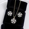 Elegant Zircon Lucky Clover Necklace Earring Set Women Light Luxury Geometric Pendant Jewelry Party Office Wear
