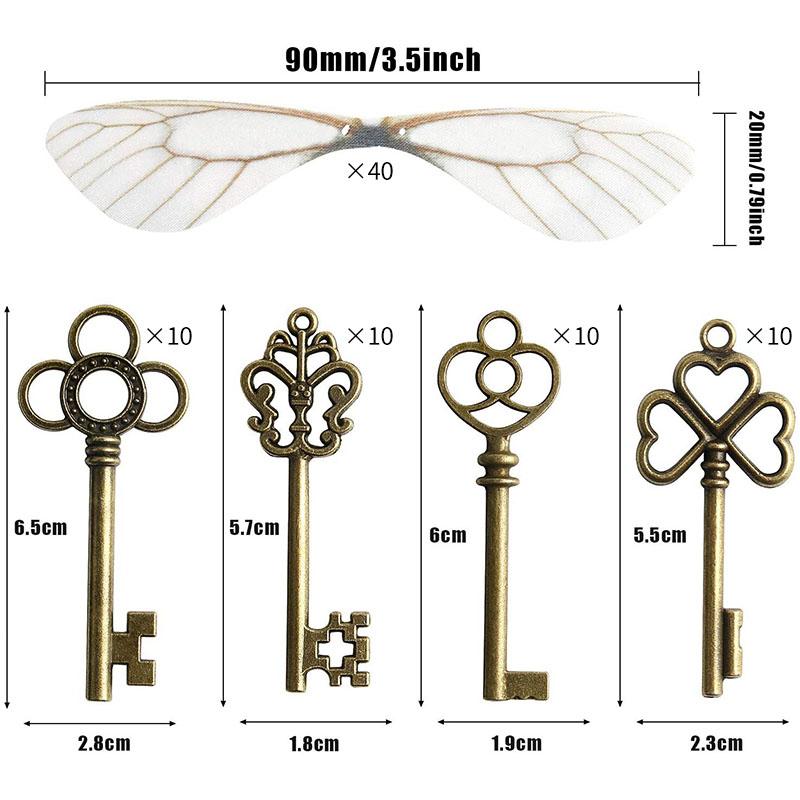Vintage Skeleton Keys Flying Key Charms With Dragonfly Wings Diy Realistic Effect For Room Christmas Wedding Party Decoations