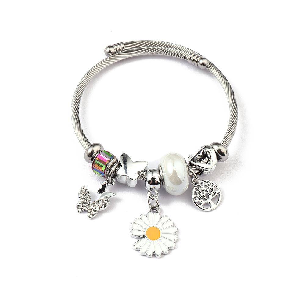 Браслет из нержавеющей стали с узором из маргариток Титановая сталь Модные украшения для женщин