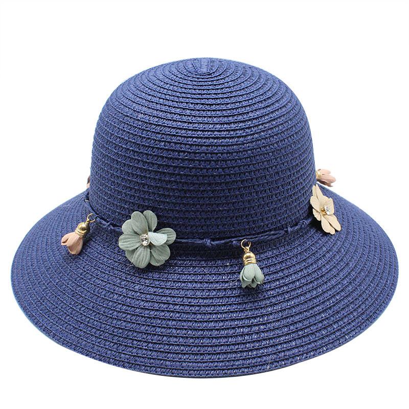 Flower Straw Hat Women'S Summer Small Fresh Beach Hat Parent-Child Hat Foldable Sun Hat Outdoor Bucket Hat