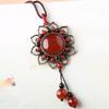 GEMCHIC Women's Vintage Ethnic Lotus Pendant Necklace Red Stone Beaded Choker Retro Collarbone Chain Jewelry