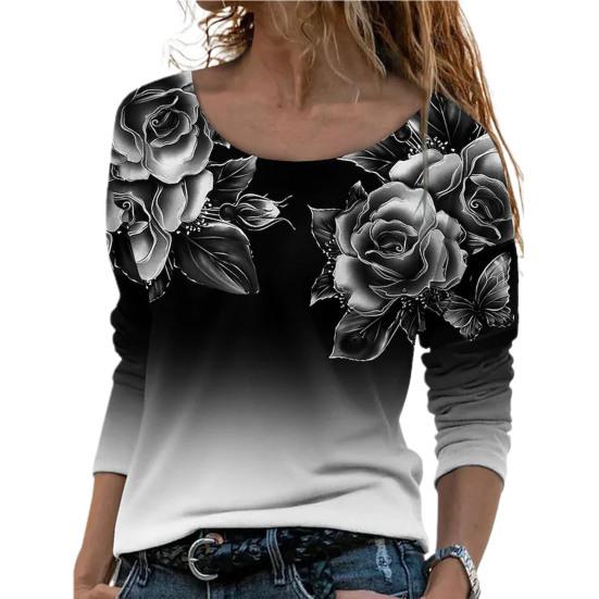 Women Shirt Floral Print Gradient Color All Match Spring Blouse for Daily Wear