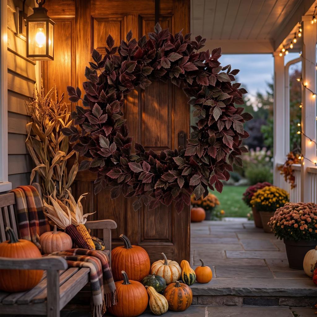 Blumenkranz für Haustür, Herbst Halloween Thanksgiving Veranda Dekor