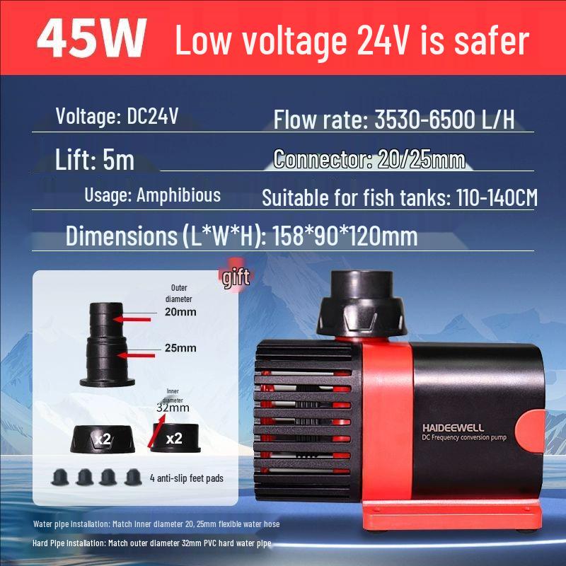 Haidiweil Silent Submersible Water Pump: Variable Frequency, Bottom Suction, High Flow, Amphibious for Aquarium & Fish Pond