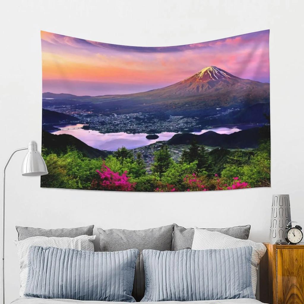 Japanese Pink Sakura Tapestry Cherry Blossoms Mountain Fuji Japan Wall Hangings Tapestry for Bedroom Living Room Dorm Home Decor