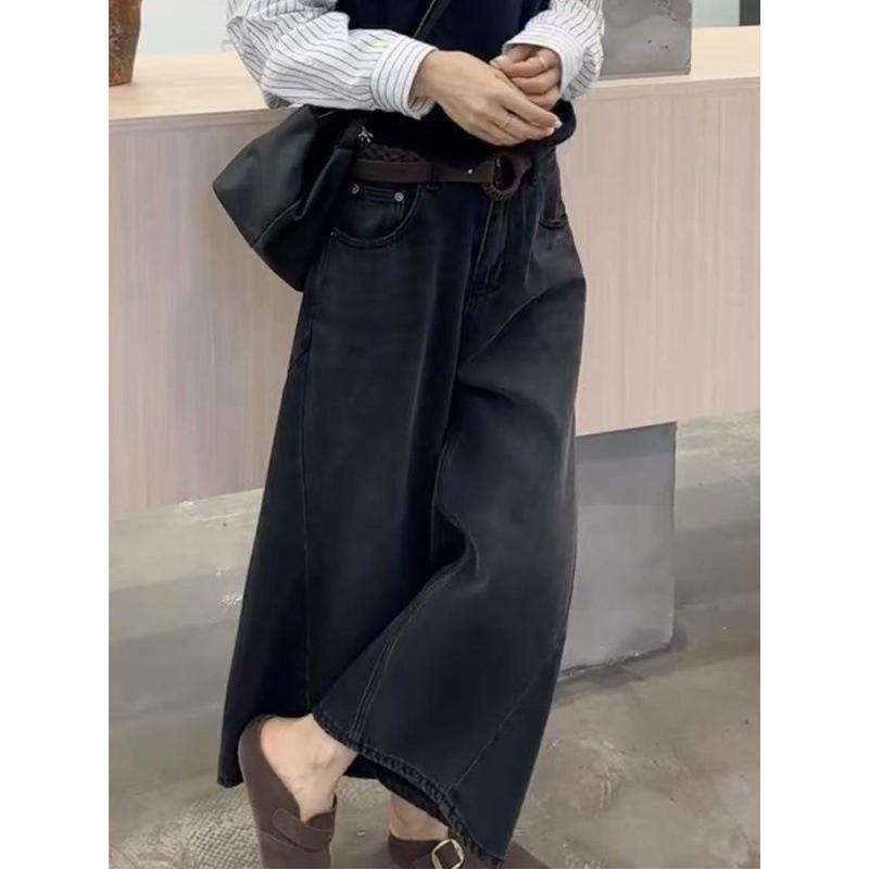 

Autumn Plus Size High Waist Vintage Black Cropped Jeans for Women - Slimming Straight Wide Leg Fit 2XL