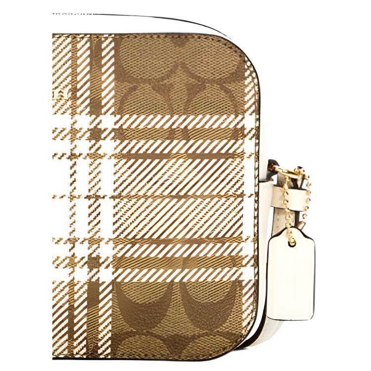 Coach Camera 18 Checkered Pattern Canvas Crossbody Bag Small Women bags Brown White C0038-IMLOT