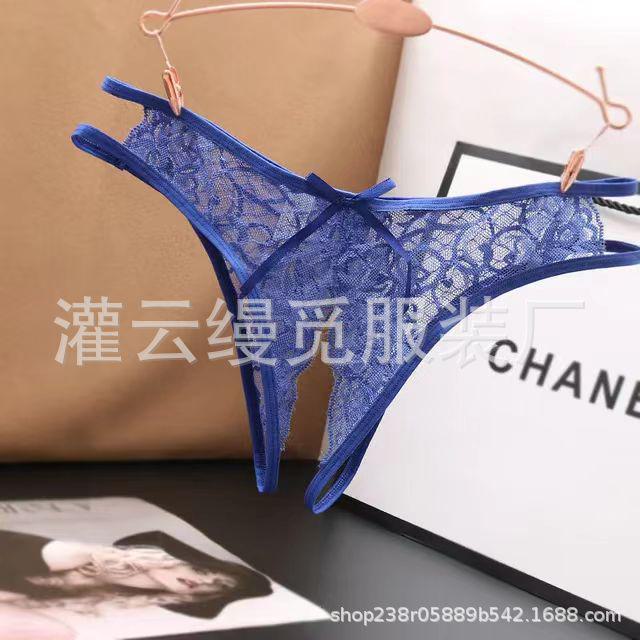 Damskie seksowne stringi koronkowe z odkrytym krokiem - prześwitujący niski stan