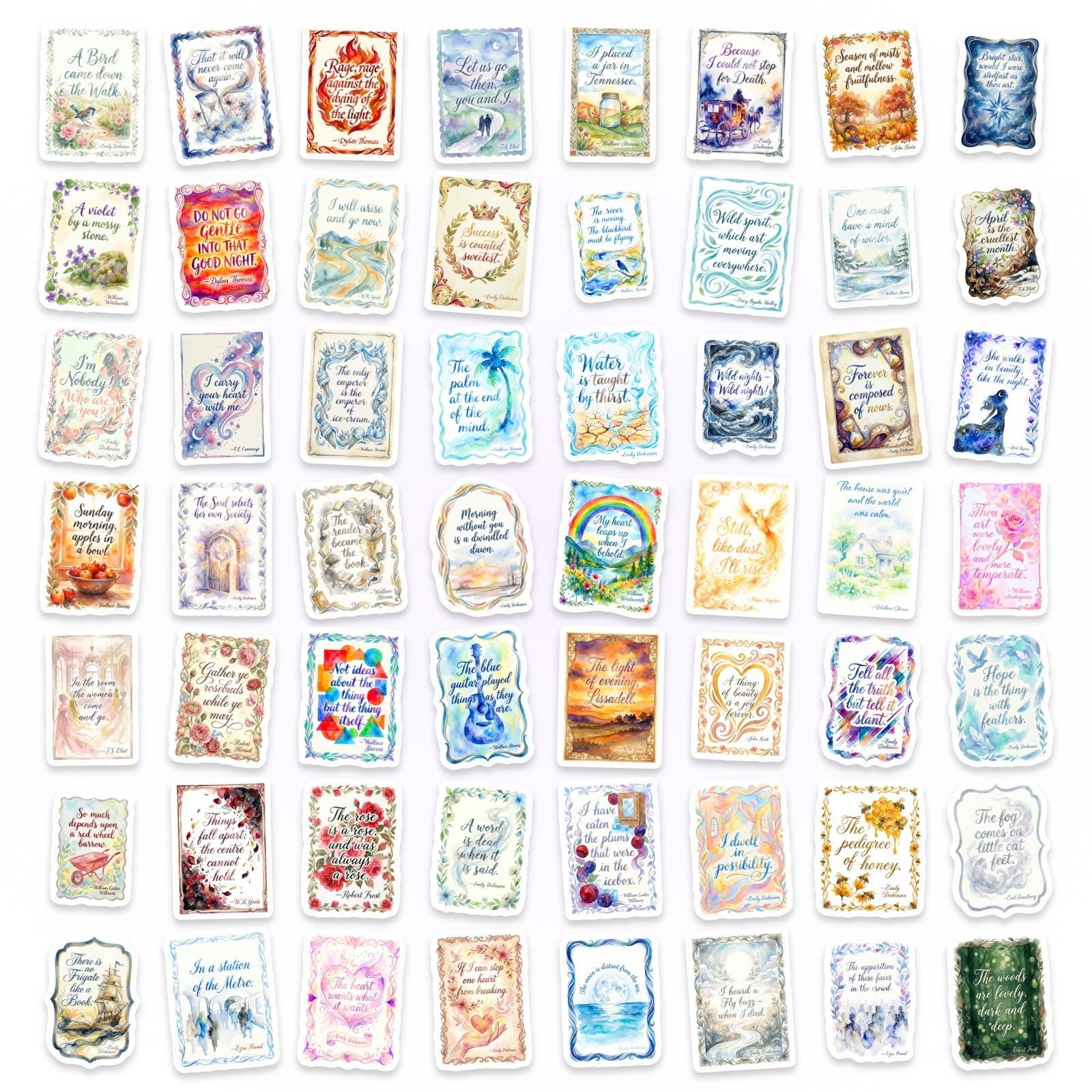 

50 Watercolor Inspirational Quotes Stickers Set Retro Book Page Style English Sentences Handbook Material Stickers
