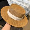 Old Money Wind Hollow Woven Flat Top Straw Hat Women's Summer Seaside Vacation Wind French Retro Top Hat Sunscreen Visor Hat