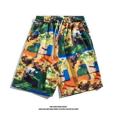 Ice Silk Cool Hawaiian Beach Shorts Men'S Summer Thin Design Japanese Retro American Trendy Brand Casual Five Quarter Pants