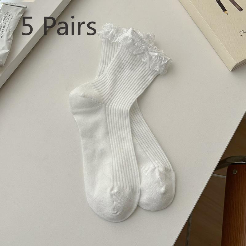 5 Pairs of Women's Spring and Summer Fashionable Cotton Bow Bell Accessories and Socks