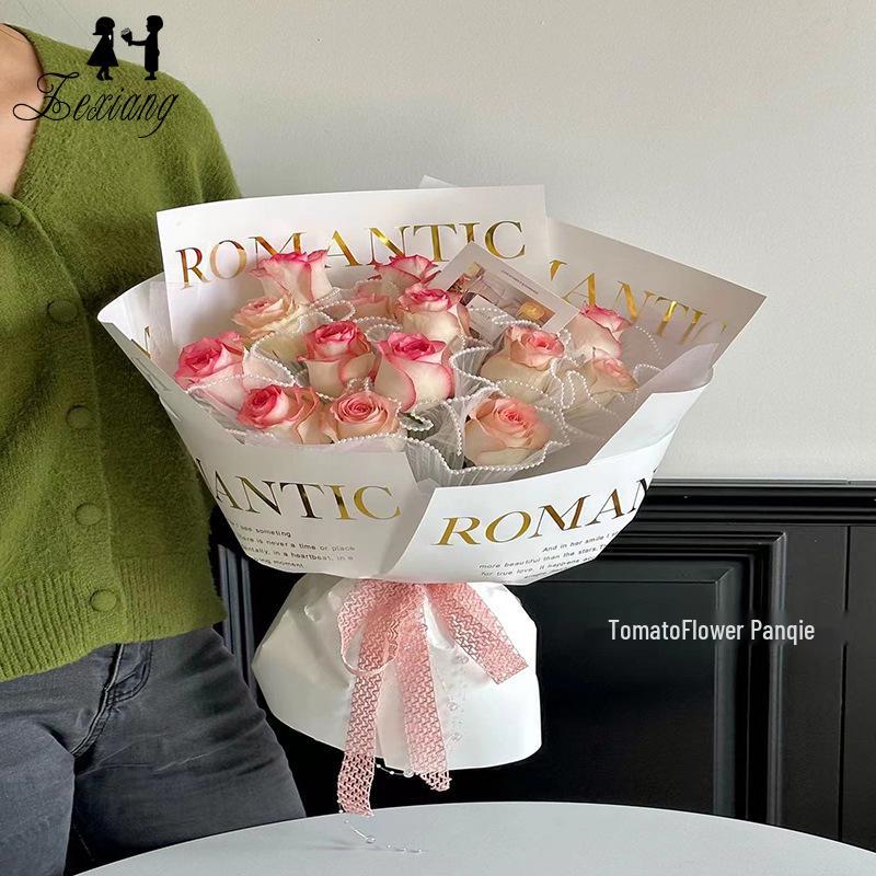 English Hot Stamping Waterproof Bouquet Wrapping Paper for DIY Floral Packaging.