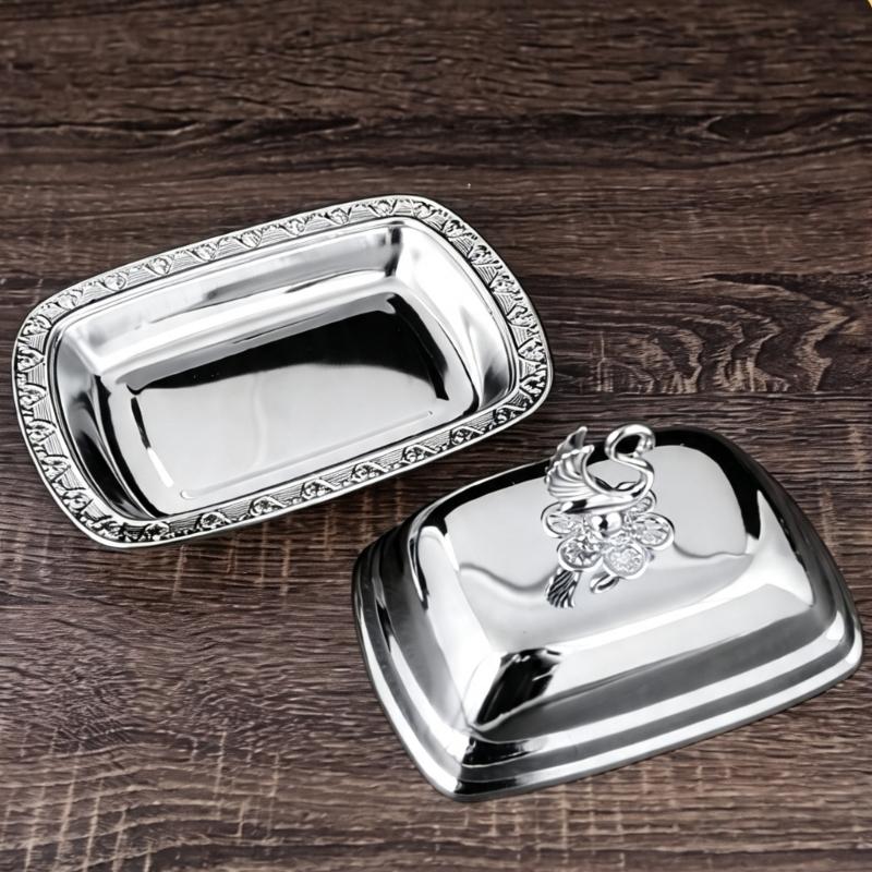 Decorative Covered Food Tray with Matching Metal Lid for Pastries, Butter and Fruit During Afternoon Tea or Family Dining