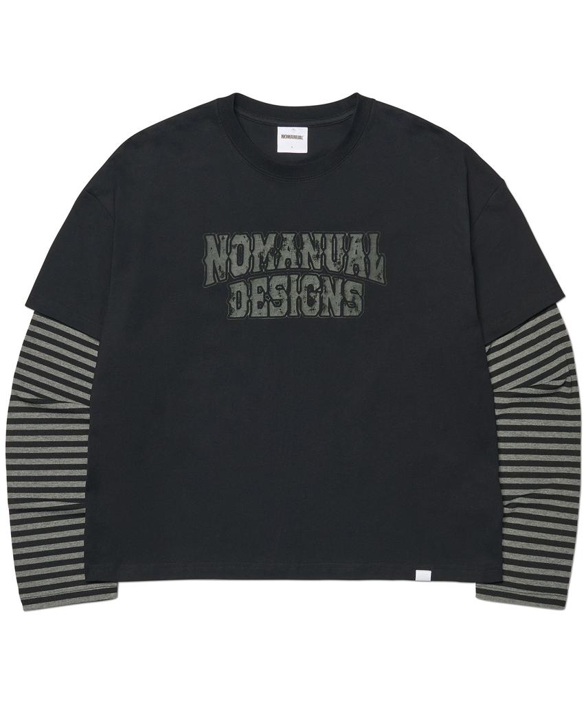 NOMANUAL Stripe Layered Long Sleeve Tee - Black