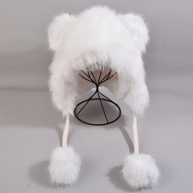 

Женская плюшевая теплая зимняя шапка с медвежьими ушками - Ветрозащитный и холодостойкий пуловер для путешествий One Size белый