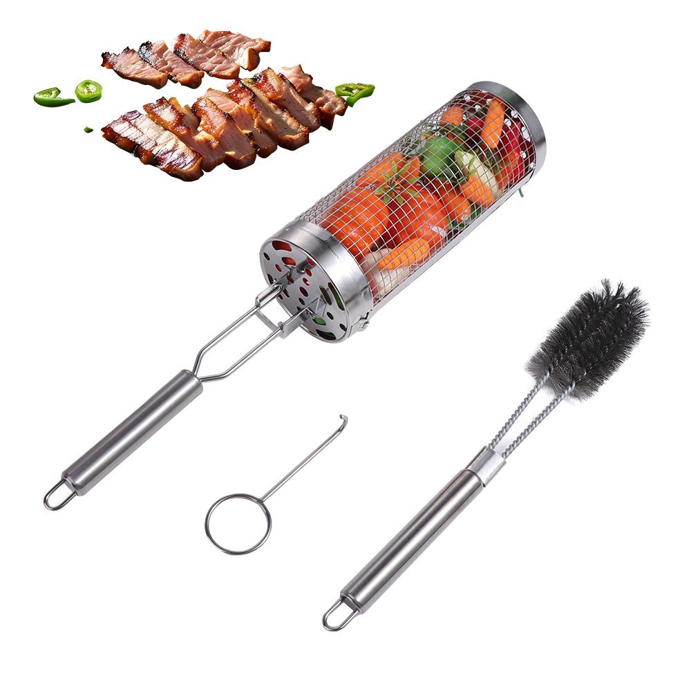 

Wire Mesh BBQ Basket Cylinder Barbecue Cage Useful Barbecue Rack Camping