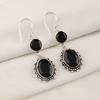 Black Onyx Gemstone Silver Earrings 2.2" , 925 Sterling Silver Elegant Jewelry Mother's Day Gift VEE-3-19