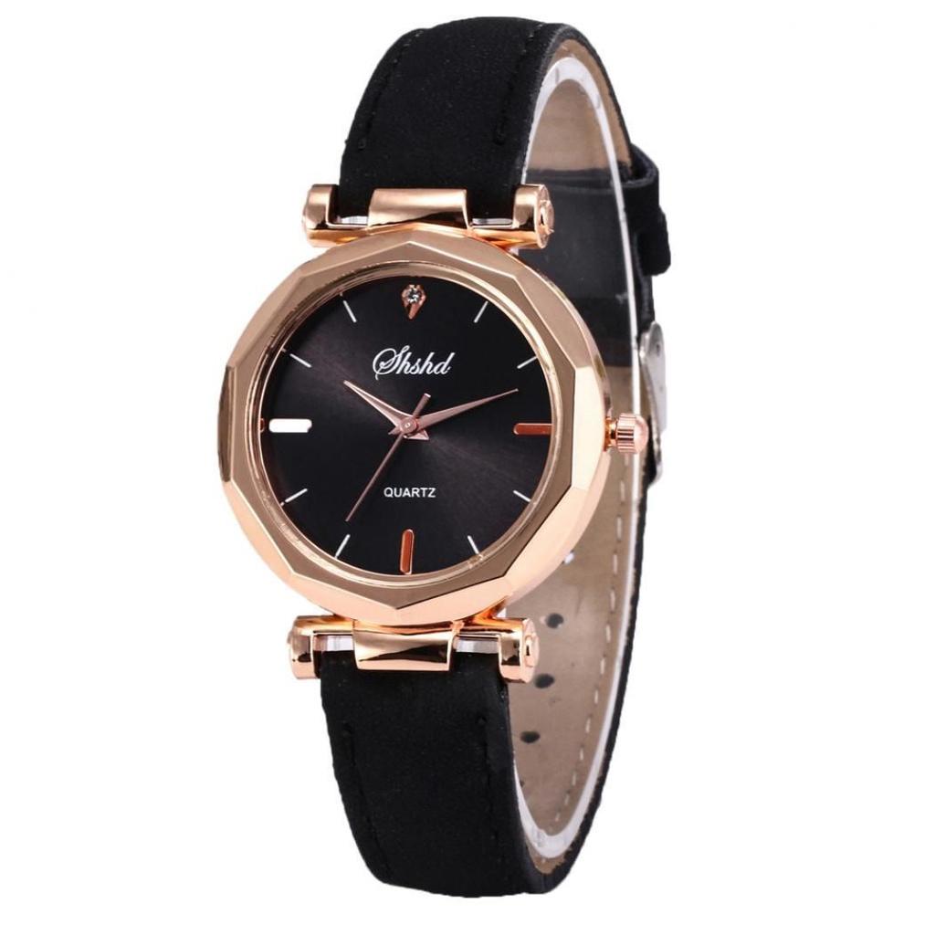 Elegant Women Vintage Matte Faux Leather Rhombus Crystal Stones Quartz Wrist Watch