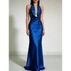 Sommer-Neckholder-Rückenfreies Satin-Abendkleid, Elegantes Sexy Langes Abschlussballkleid für Brautjungfernparty