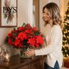 Indoor Holiday Ornament for Mantel Artificial Poinsettia Flowers, Christmas Red Bouquet with Berries, Faux Silk Maintenance Free Plant Decor