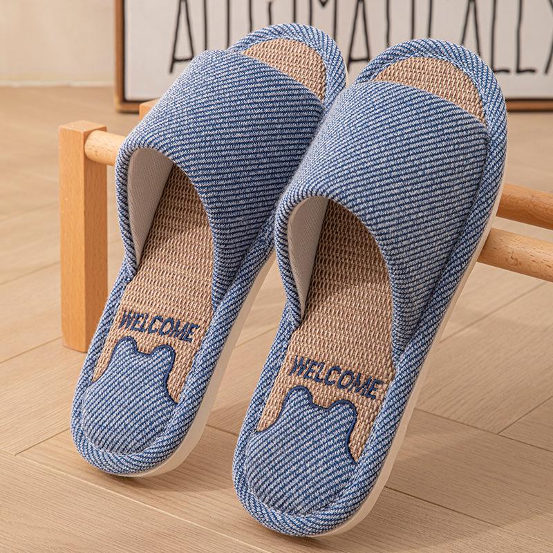 Damen Leinen Hausschuhe Vier Jahreszeiten Herren Indoor Sandalen Erwachsene Paare Offene Zehen Atmungsaktiv Hausschuhe