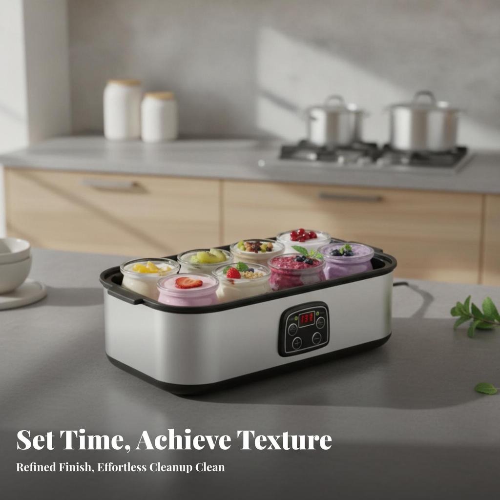 Yogurt Maker with Transparent Lid | StainlessSteel Body, FrontMounted Control Panel, Countertop