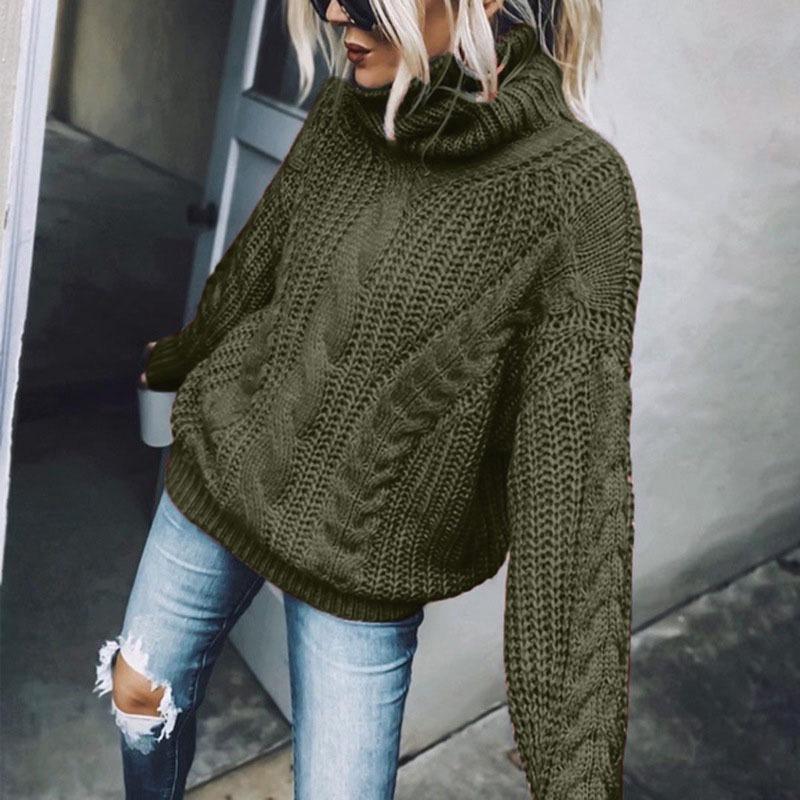 Women's Solid Color Turtleneck Knitted Sweater Top