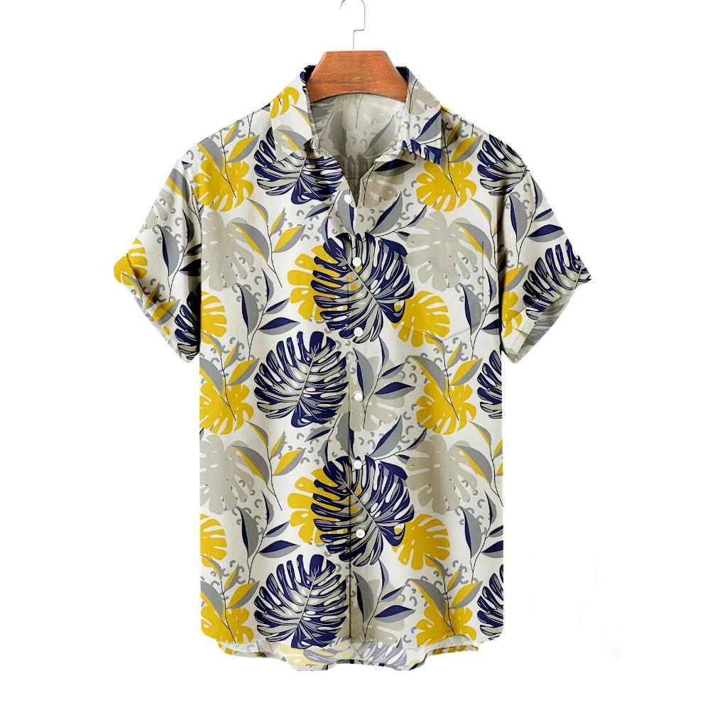 Summer Men's Flower Hawaiian Shirts Casual Vacation Short Sleeve Shirts Collar Button Up Shirt Fashion Steetwear for Mens