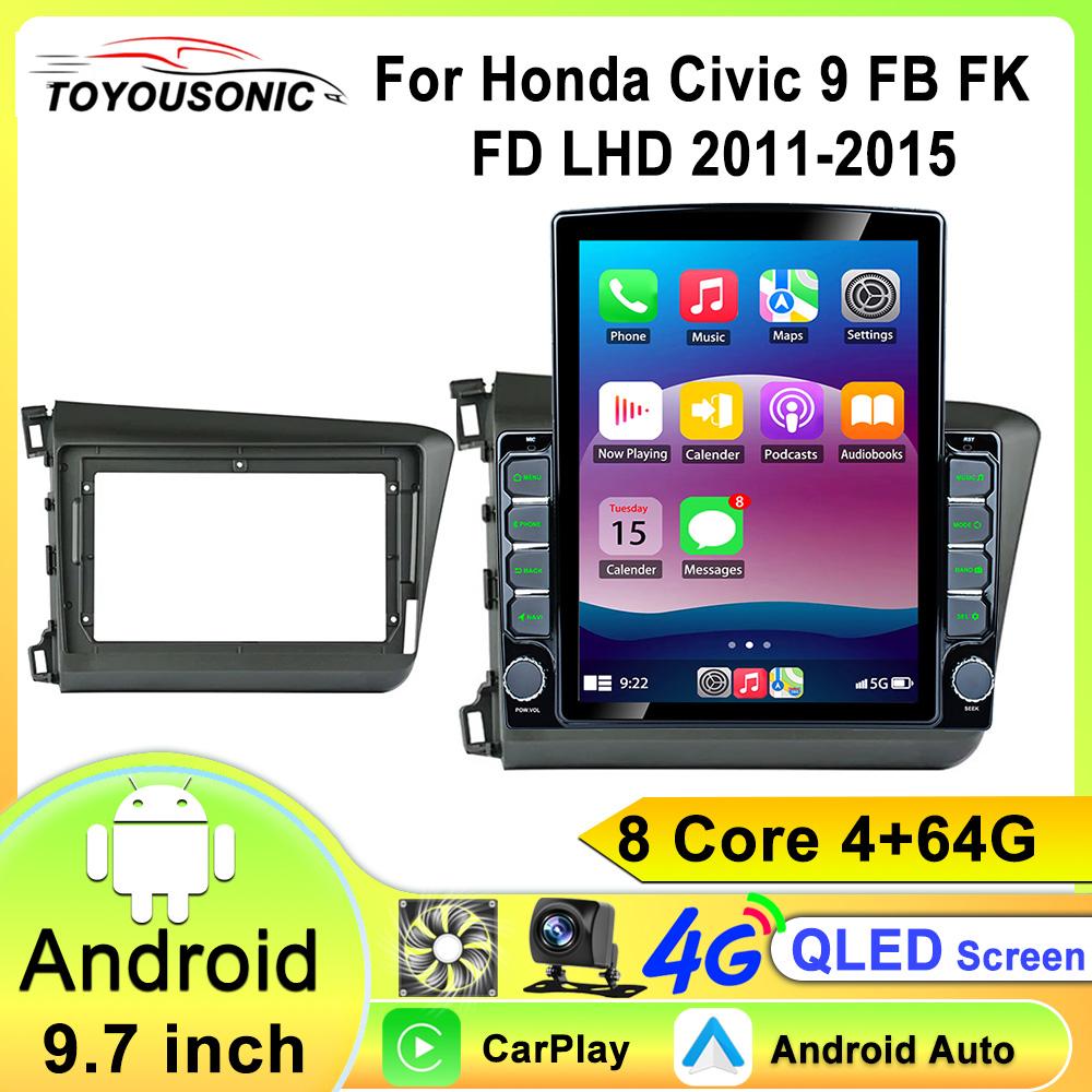 9 Inch for Honda Civic 2011-2015 Android 13 WIFI Car Radio Multimedia Video Stereo Player Navigation GPS CarPlay WIFI