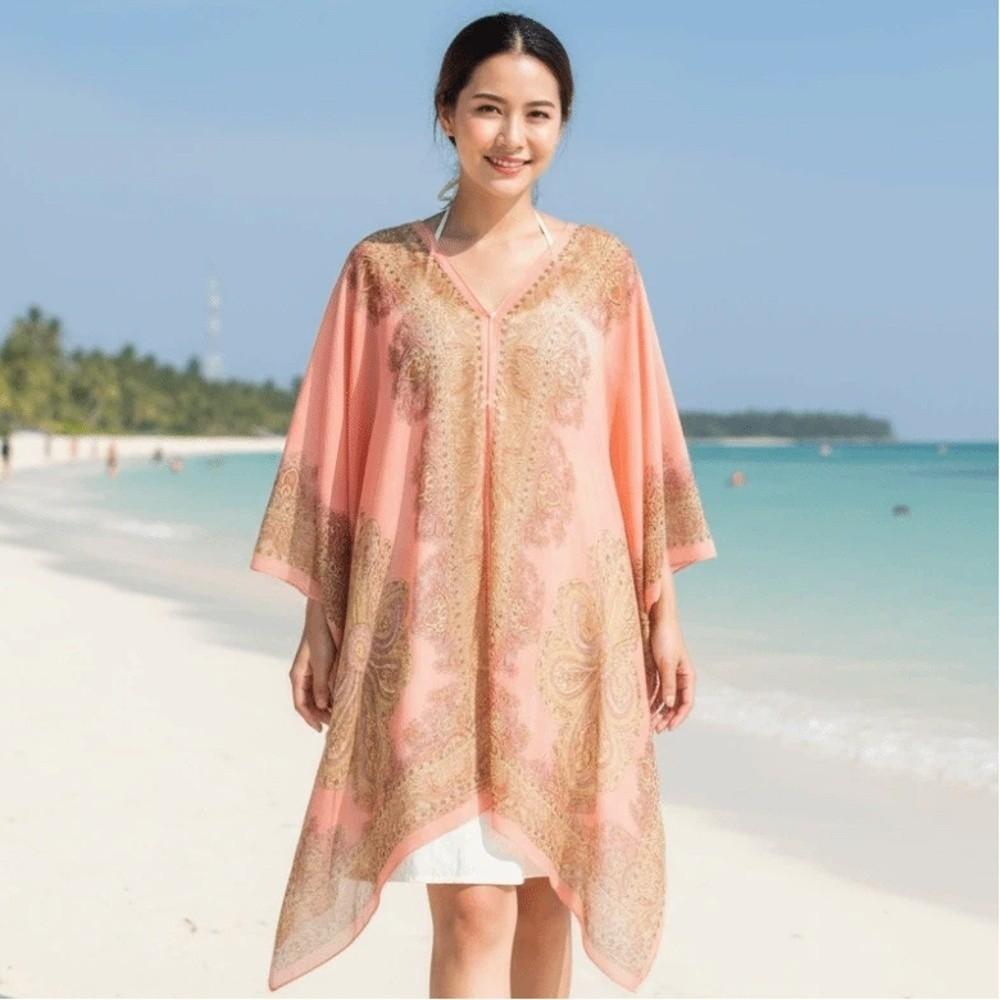 With Buckle Sunscreen Thin Large Scarf Breathable Seaside Vacation Cloak  for Mom