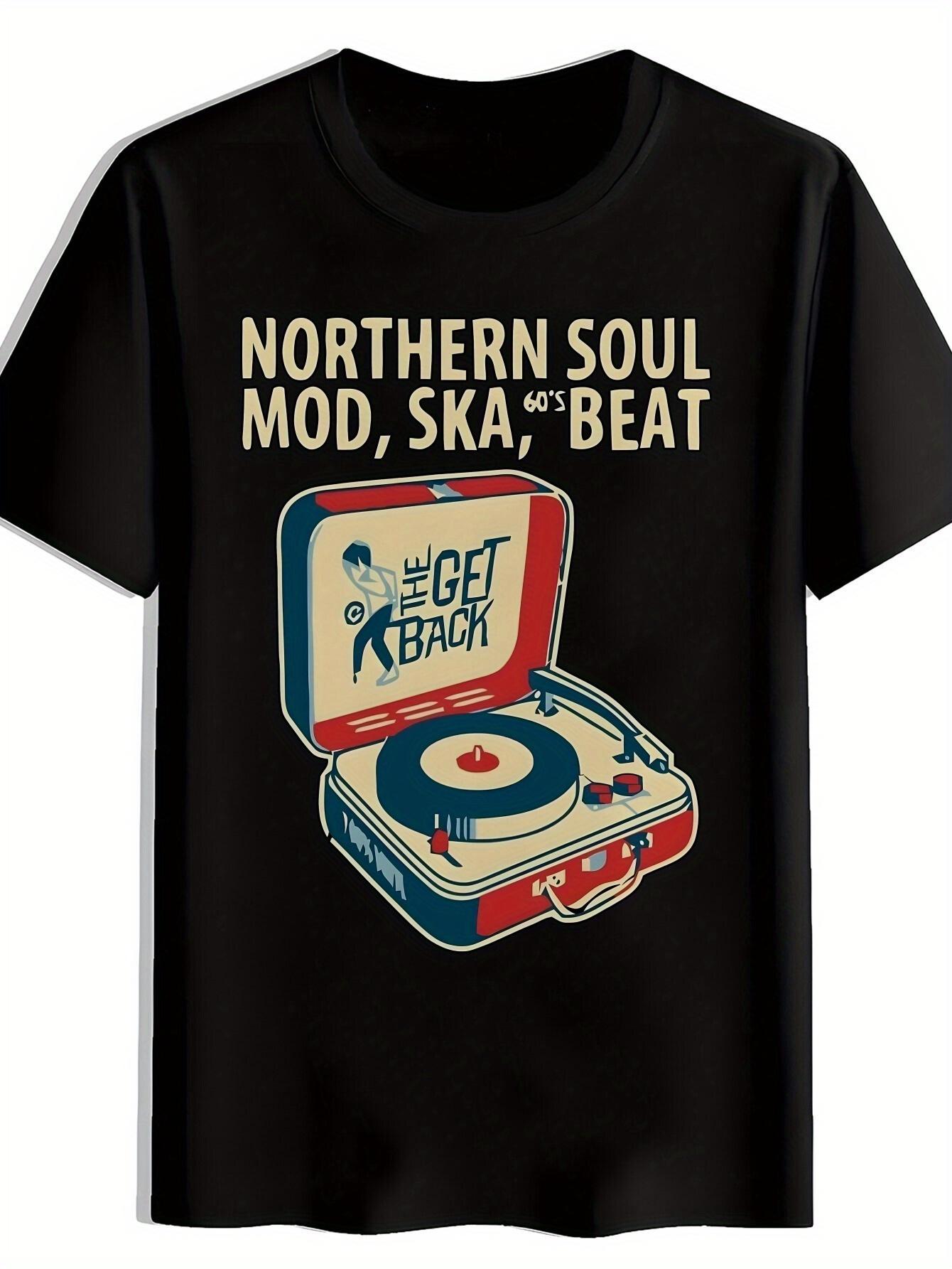MenS Vintage 60s Retro Record Player Graphic TShirt Northern Soul Mod Music Design with Turntable Vinyl Record Print L