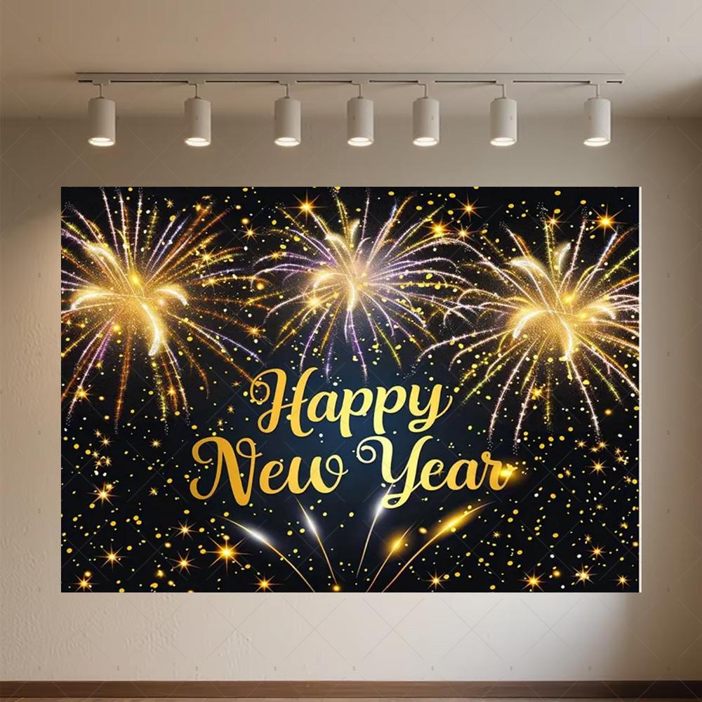 Black Gold New Year Background Banner Glitter 2026 Happy New Year Backdrop Supplies Balloons New Year Party Decoration Gifts