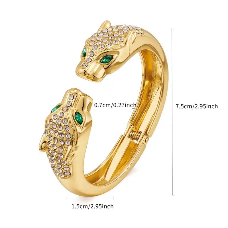 Hochwertiges leicht luxuriöses Damenarmband Doppelköpfiges Leoparden-Offenarmband