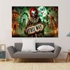 1 Horror Carnival Clown Guide Halloween Banner - Gothic Horror Party decorated with skulls witches and zombies