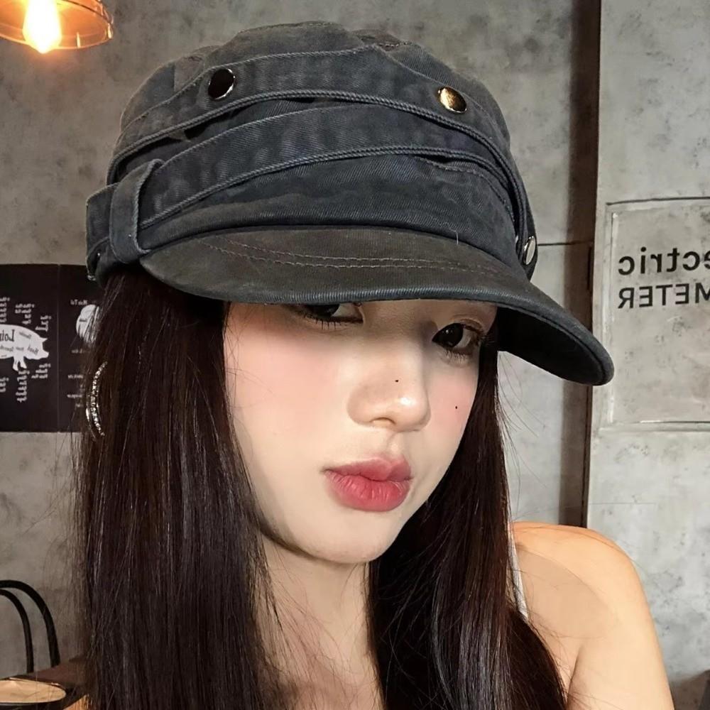 Retro Duck Tongue Caps Washed Fabric Knight Caps Versatile Flat Top Caps  Unisex