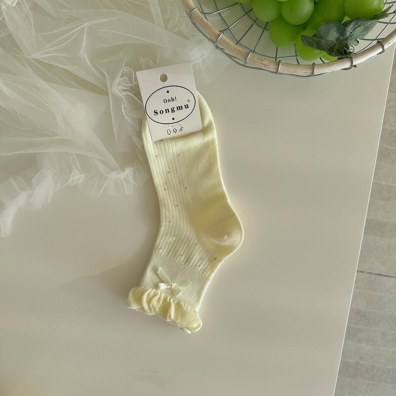 Songmu'S Bow Flower Bud Mouth Polka Dot Boneless Socks New Korean Mid-Tube Socks Women