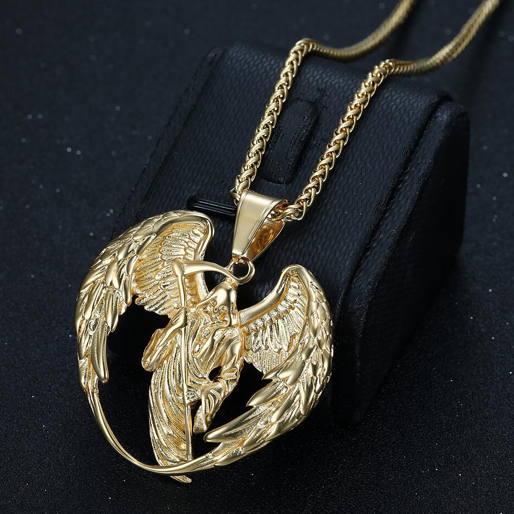 European and American Cross-border New Hip-hop Jewelry, Exquisite Large Reaper Sickle Wing Pendant Necklace