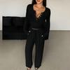 Autumn/Winter Slimming V-neck Wide Leg Long Sleeve Women's Jumpsuit Set
