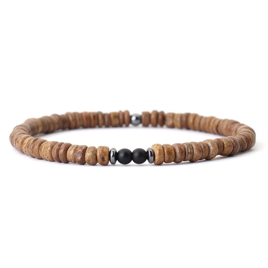 Noter New Men Natural Coconut Bead Bracelet Vintage Meditation Wooden Braclet Hematite Healing Braslet Tiger Eyes Stone Pulsera