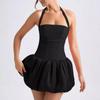 Women's Summer Pleated Backless Sexy Lace Up One Line Neck Princess Dress