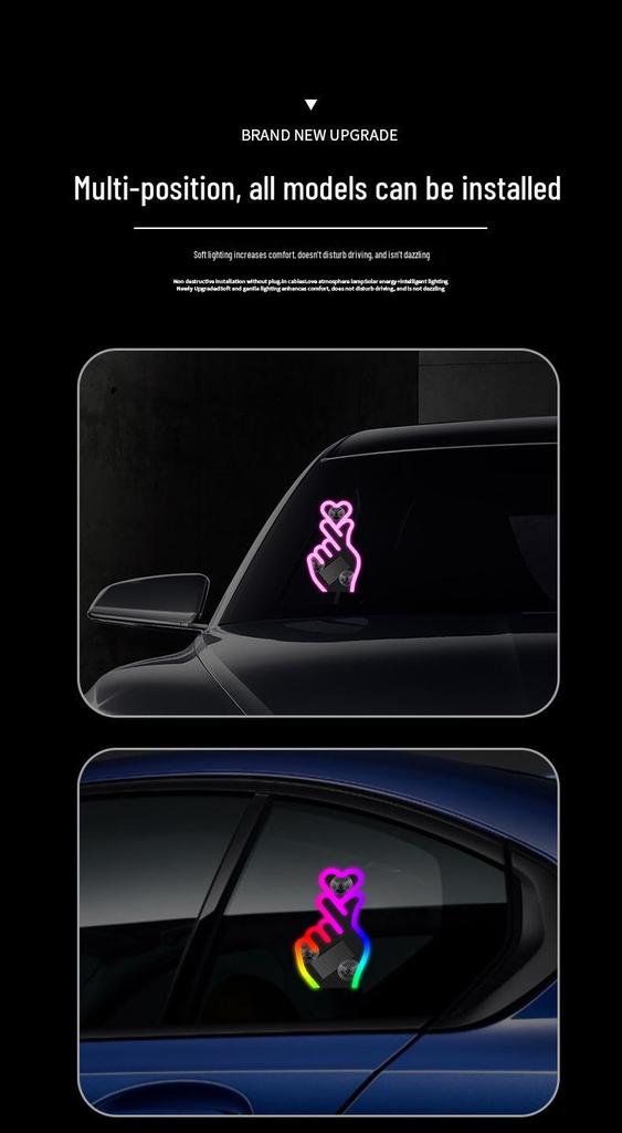 Solar-Powered Wireless Heart-Shaped LED Triangle Light for Car Interior Decoration
