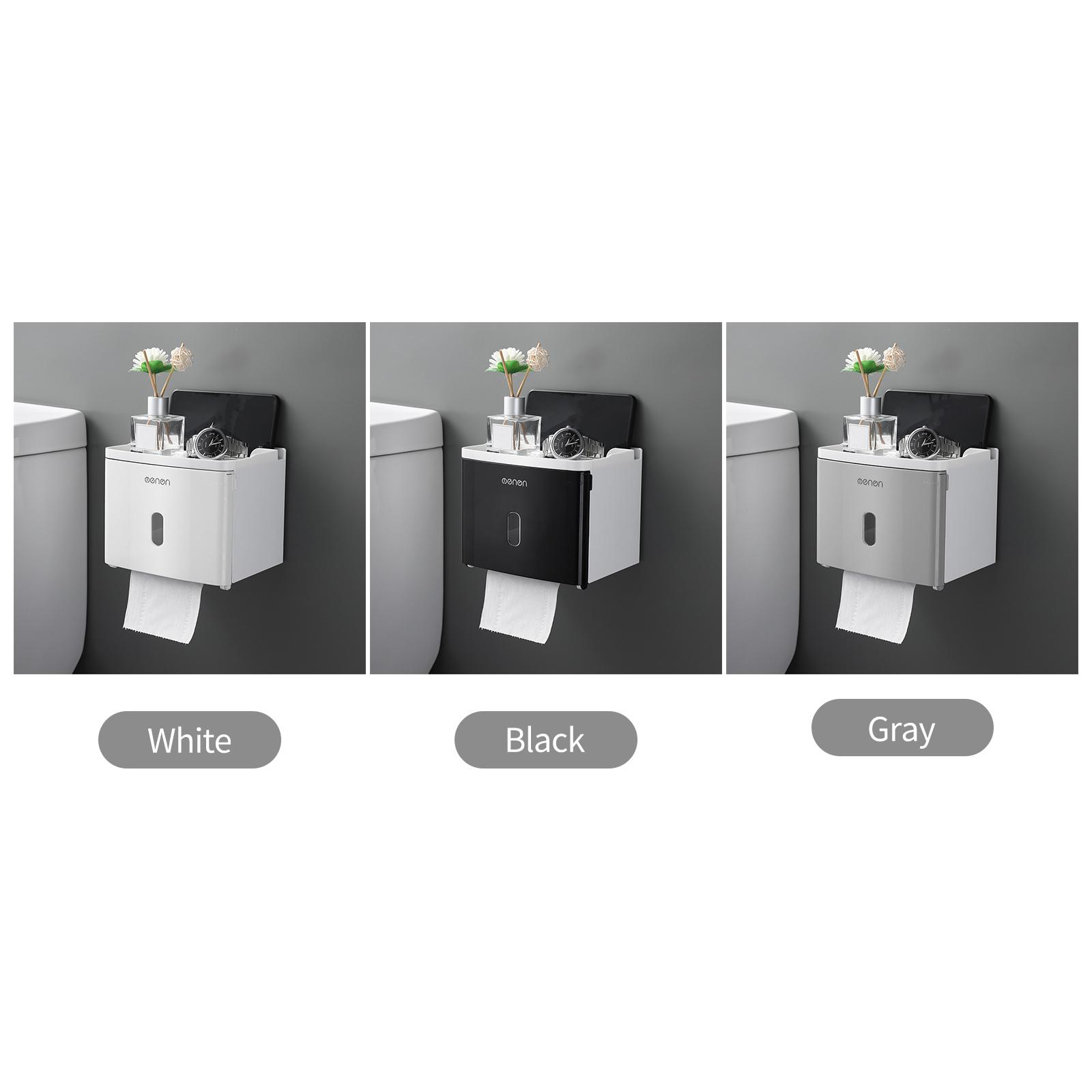 

Paper Towel Dispenser Tissue Box Holder with Shelf Wall Mounted Adhesive Roll Paper Holder for Bathroom Kitchen