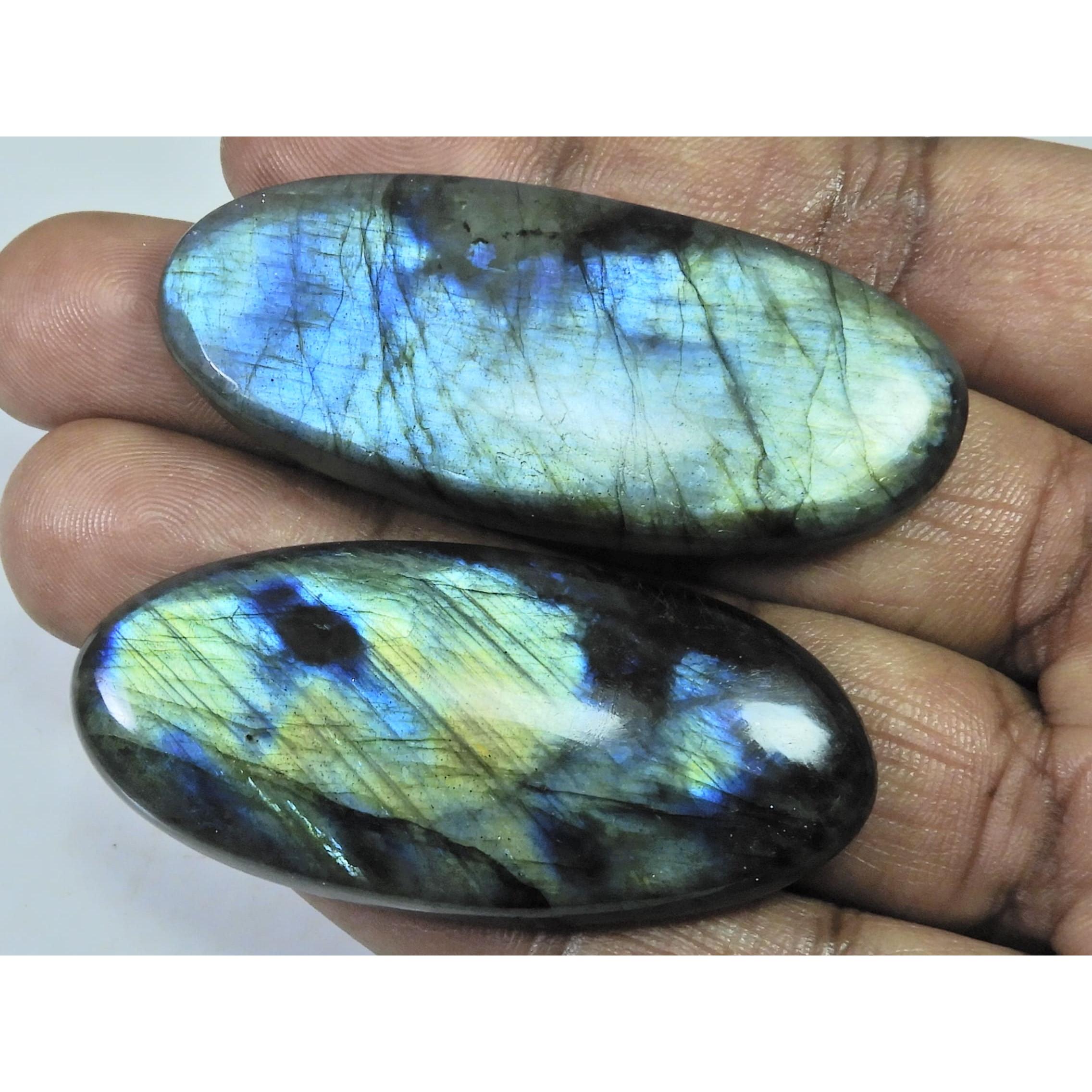 53-55 MM Natural Labradorite Multi Oval Cabochon Loose Gemstone 2 Pcs Lot D-212